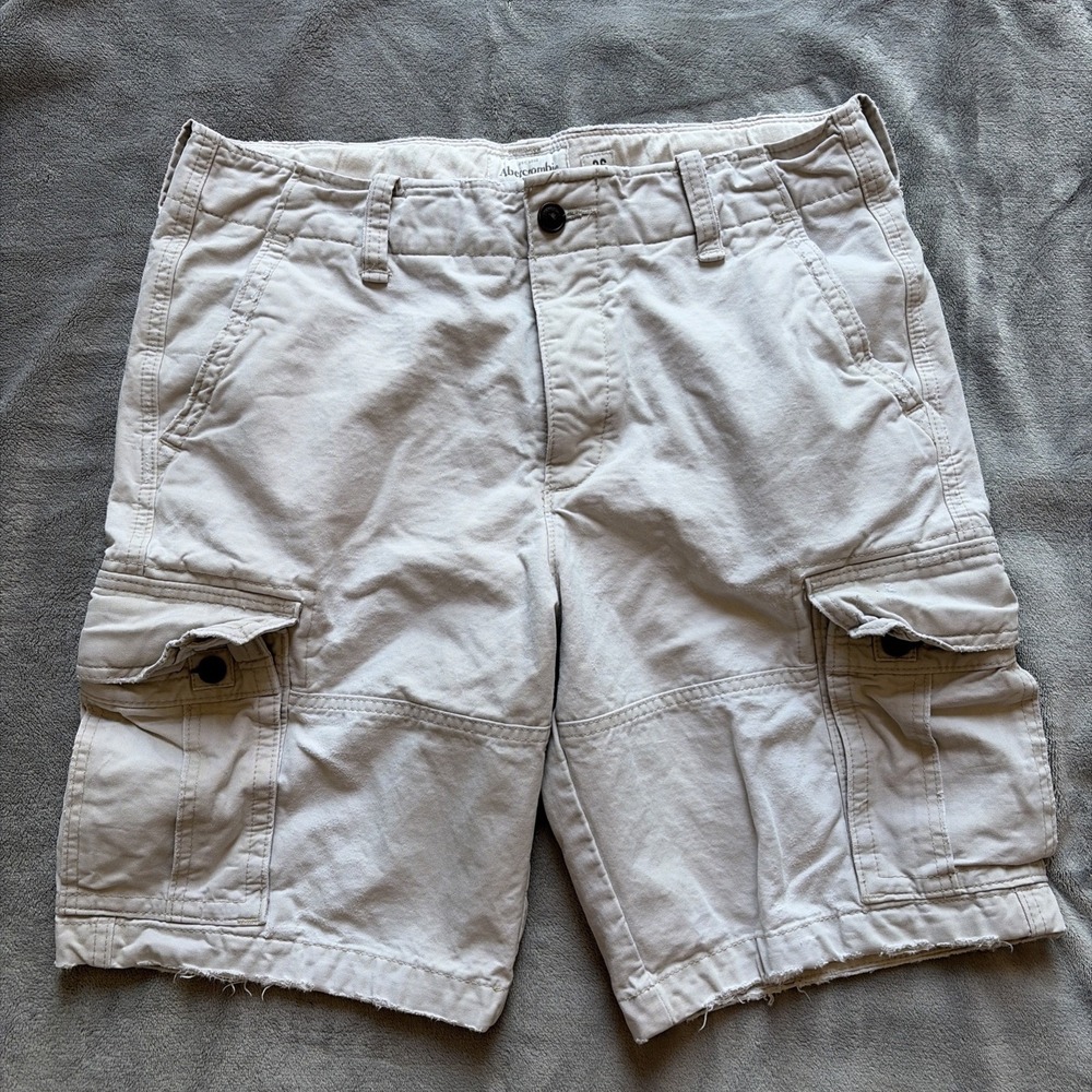Abercrombie & Fitch Cargo Shorts Men 36 Light Tan Khaki Heavy Retro Y2K Distress
